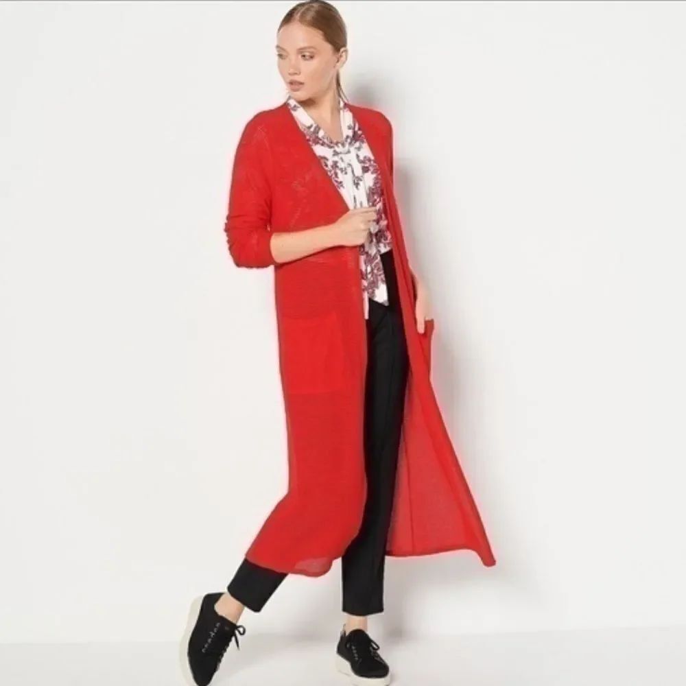 Jason Wu Red Cardigan Duster Longline Sweater Pockets Womens XS
